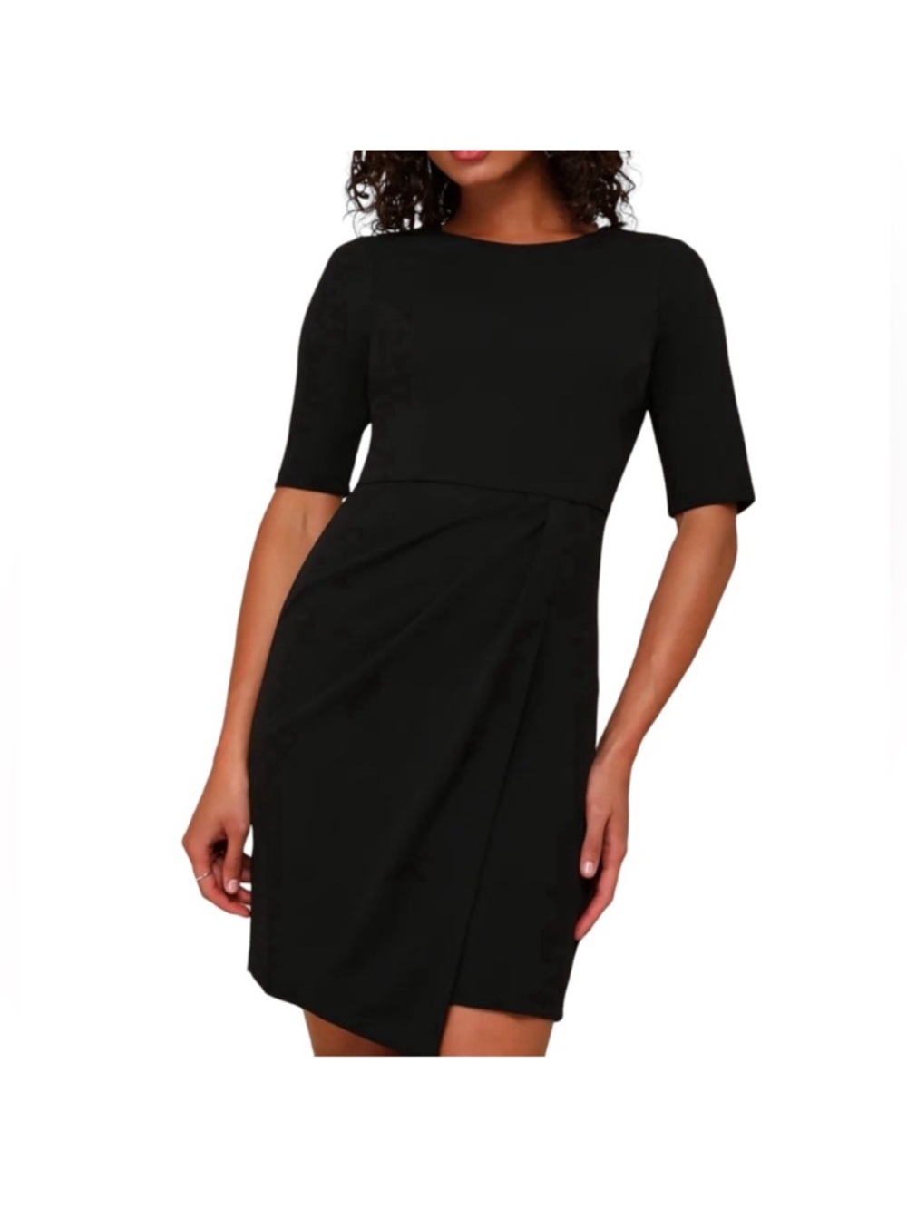 Lulu's Black Short Sleeve Wrap-Front Mini Dress